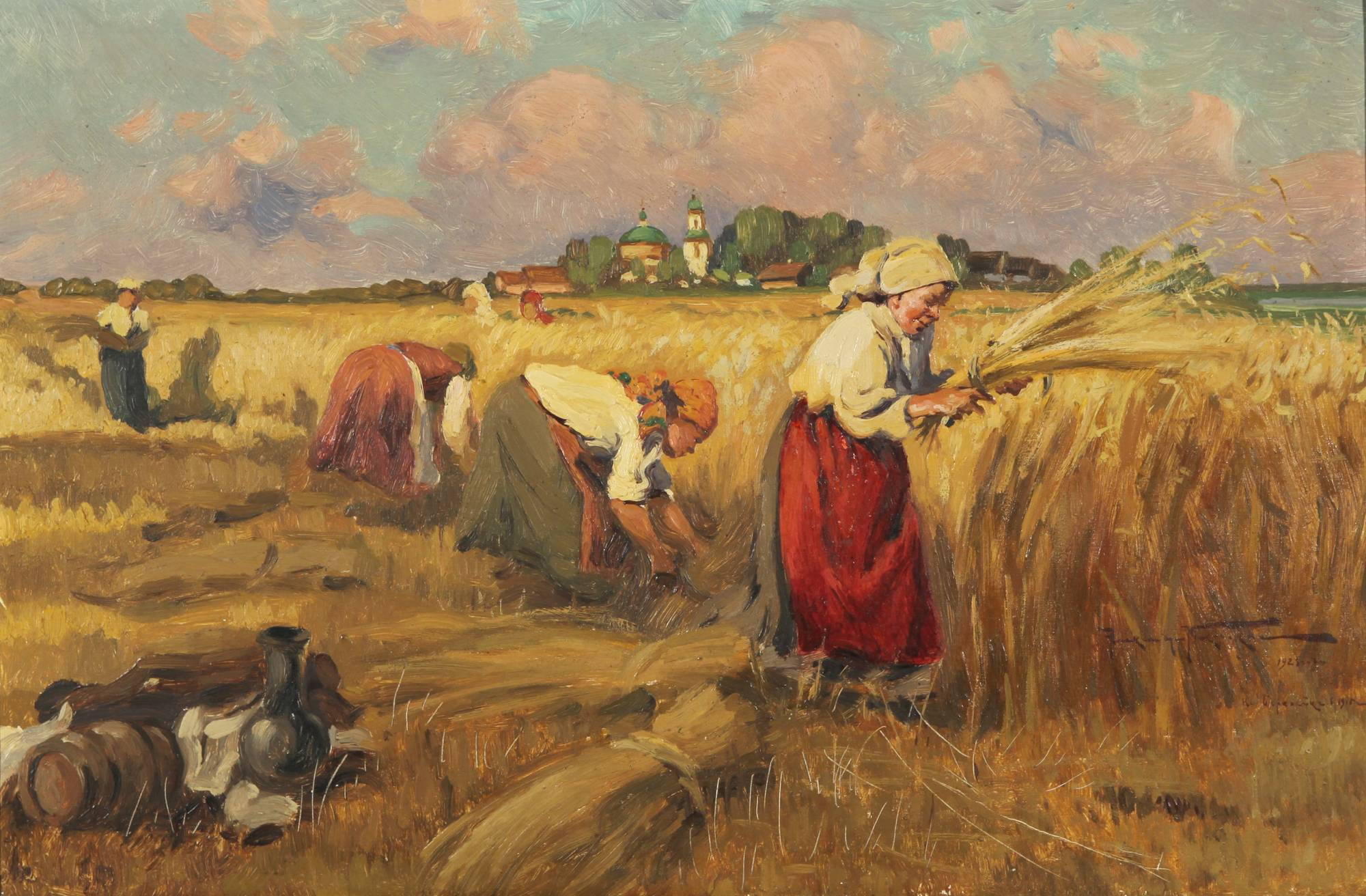 Начинается сбор урожая. Маковский а. в. «уборка урожая». 1916..